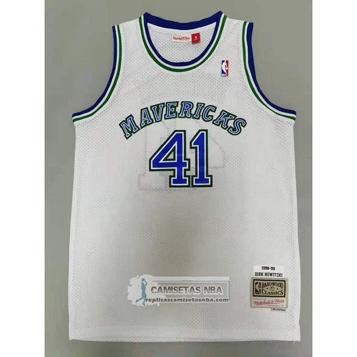 Camiseta Dallas Mavericks Dirk Nowitzki NO 41 Mitchell & Ness 1998-99 Blanco